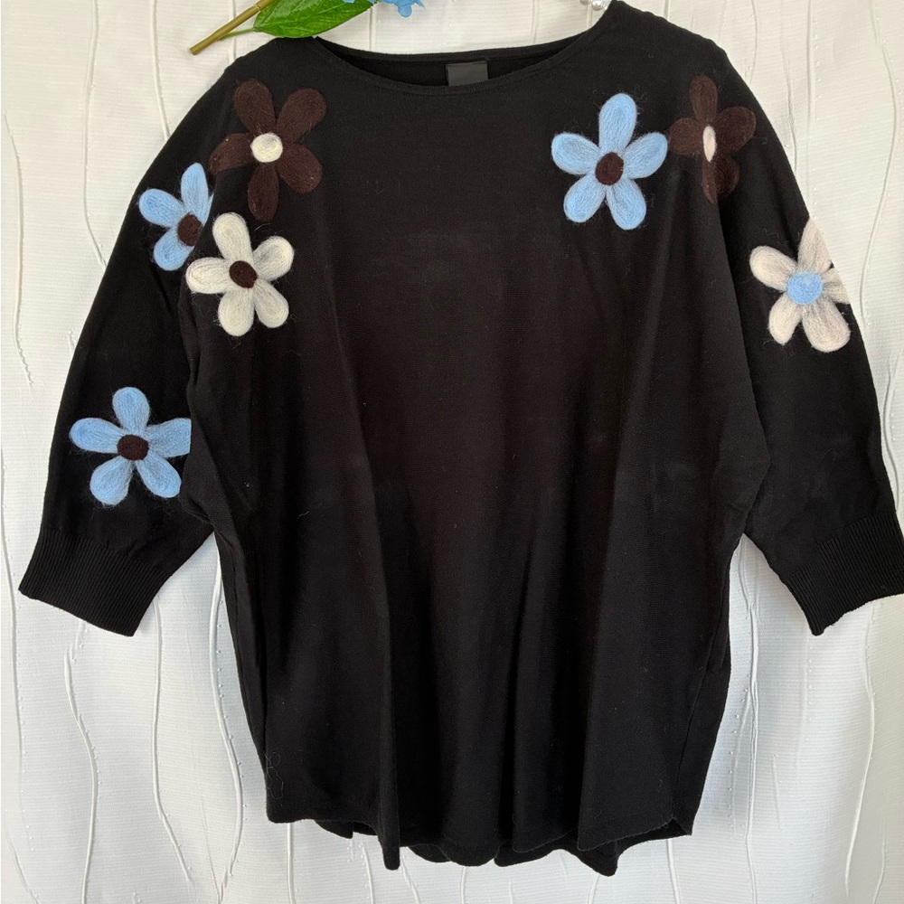 Black Sweater with Floral Accents
